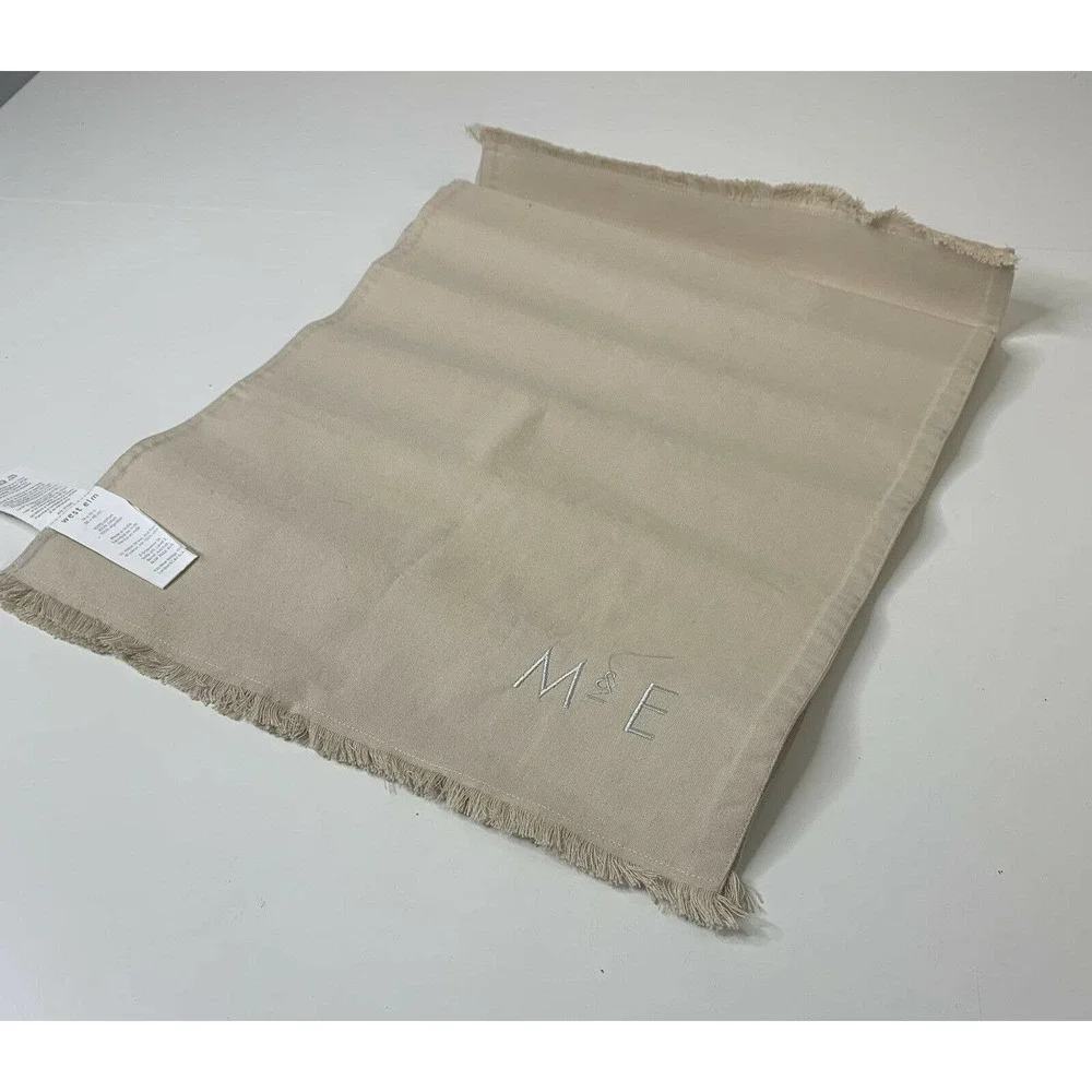 NWT West Elm Frayed Tan M & E Monogrammed Set Of 2 Place Mats 14x19in